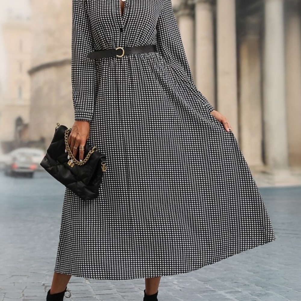 Shein Gingham Print Shirt Dress Without Belt size 4 modesty‎ classic elegant - Picture 6 of 14